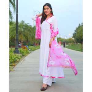 Ensemble de costume décontracté en coton blanc et rose, tissu en mousseline, taille XS - Product Image 5