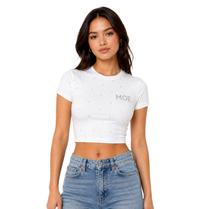 <b>Rhinestone</b> Scatter All Over women's shirt Half Sleeves Customized Logo <b>Rhinestones</b> Crop <b>Top</b> Modern Streetwear Refined Glam Tee - Product Image 4