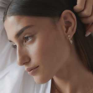 <b>Hoop</b> Ear Jackets Pave Set Round Cut Lab Grown Diamond Everyday Wear Minimalist Luxury Enhancer Pair 14K 18K Solid Gold Wholesale - Product Image 4