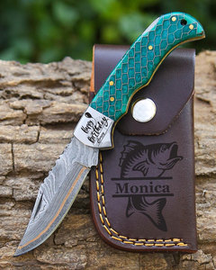 High Quality Copper Damascus Steel Hunting Pocket Knife Honeycomb Steel Bolster Handle Outdoor Camping Portable Folding Knives - Product Image 1