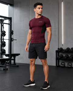 Camiseta deportiva Webson para hombre, negra, de manga corta, de secado rápido, corte ajustado, cuello redondo, tejido de poliéster, ropa deportiva, precio económico, personalizada - Product Image 6