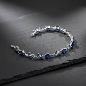 Pulsera de Lujo Azul Moderna con Circonitas y Flor de Tulipán, Bañada en Plata de 18K, Joyería de Latón con Piedras para Mujer, Regalo de Aniversario - Product Image 4