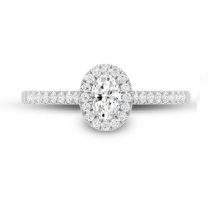 Oval Cut Halo Diamond <b>Ring</b> <b>Crafted</b> From Solid 14k White Gold Elegant Moissanite Diamond Jewelry With Side Stones Paved Band - Product Image 2