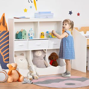 Bianco Freestanding armadietto per bambini con cassetti portaoggetti giocattolo Organizer e libreria espositore per camera da letto guardaroba - Product Image 2