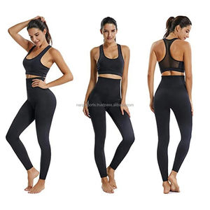 Vente en gros de leggings de yoga taille haute pleine longueur super doux ensembles de leggings d'entraînement tricotés multicolores - Product Image 2