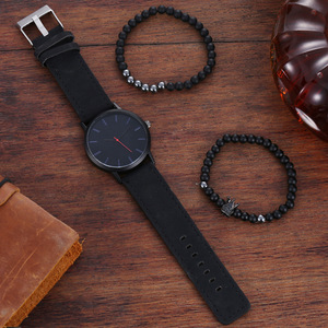 8132 Hot Selling 3 Pcs Men's Fashion Watch <b>Leather</b> Quartz Watch With Crown <b>Bracelet</b> Set Luxury Minimalist Watch Set - Product Image 4