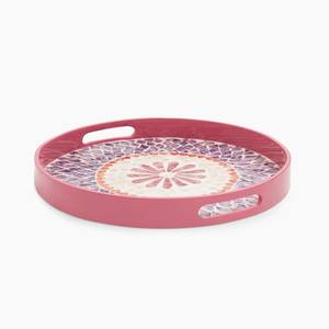 Bandeja Redonda para Servir con Incrustaciones de Madreperla, Acabado Lacado, Color Personalizado, Impermeable, Ecológica, Hecha en Vietnam - Product Image 1