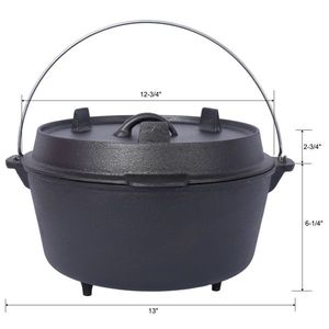 Tapa de sartén para Horno Holandés de hierro fundido presazonado de 8 cuartos de galón, olla profunda para acampar al aire libre para chimenea, cocinar, barbacoa, hornear, pierna para fogata - Product Image 2