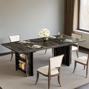 Tavolo da Pranzo Rettangolare Nero da 160 cm con Contenitore per Cucina, per 4 Persone - Product Image 5