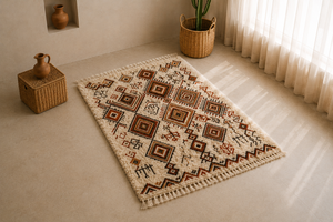 Alfombra de Lana Bereber Marroquí Hecha a Mano, Alfombra Tribal Boho con Nudos a Mano y Patrón Geométrico de Diamantes - Product Image 2