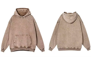 เสื้อฮู้ดดี้สีน้ำเงินกรมท่าแบบย้อมสีเอซิดทรงโอเวอร์ไซส์สำหรับผู้ชาย แขนเสื้อแบบดรอปโชว์เดอร์ มีกระเป๋าคางคกูโร่ สไตล์วินเทจ สตรีทแวร์ - Product Image 4
