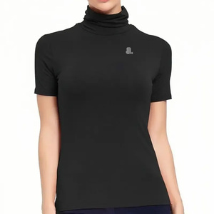 Women's <b>Turtleneck</b> Short Sleeve Jersey Solid Color Casual <b>Top</b> Regular Fit Breathable Organic Cotton Summer Logo Green Customized - Product Image 1