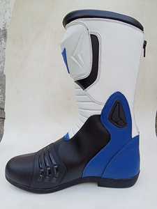 Bottes de moto personnalisées en cuir, blanches et bleues, design unique - Product Image 5