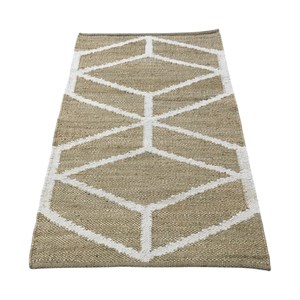 Custom Handwoven Natural Jute <b>Rug</b>-<b>Rustic</b> Geometric 3D Cube Scalloped Border Openwork Lace Carpet - Product Image 1