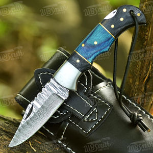 Couteau pliant à lame personnalisée avec logo, en acier Damas et manche en bois, couteau pliant Damas à vendre - Product Image 3