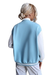 Customized Chenille Embroidery Women's Baseball <b>Jackets</b> Solid Color Breathable Cotton Fleece Wool <b>Varsity</b> Letterman Style - Product Image 5