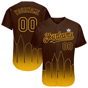 Camiseta de Béisbol SPARKWELL Personalizada con Diseño de Horizonte Urbano en Degradado Marrón Dorado, Unisex para Adultos, Manga Corta, Sublimada, Absorbe la Humedad - Product Image 1