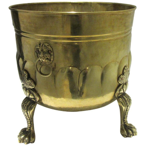 Pot de fleurs vintage en laiton avec poignées en forme de tête de lion et pieds à griffes, jardinière classique, décoration de jardin et d'intérieur, décoration de jardin antique - Product Image 1