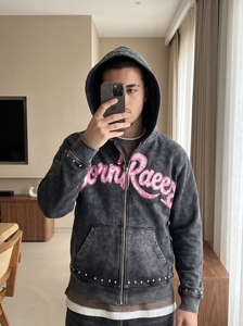 Custom Acid Wash <b>Zip</b> Up Hoodie Mens Oversized Full <b>Zip</b> <b>Hooded</b> Sweatshirt Heavyweight Cotton Fleece Vintage Streetwear Graphic - Product Image 2