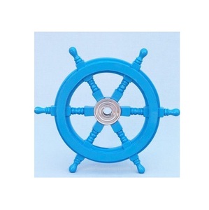 Wooden <b>Ship</b> <b>Wheel</b> Coastal Seascape Ornament Developed to Enrich Ocean Inspired Homes with Artistic Nautical Character - Product Image 2