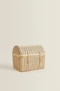 Coffre de rangement en rotin naturel pour enfants, panier de rangement coloré avec couvercle. - Product Image 5
