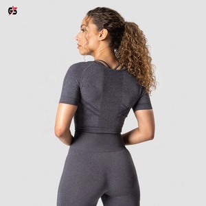 T-shirt court de Yoga pour femmes, tissu de qualité, Spandex/Polyester, vêtements actifs, de Fitness, de course, avec Logo imprimé, sexy - Product Image 2