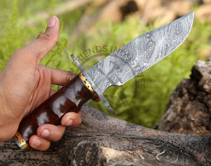 Nouvelle édition – Couteau de chasse et de survie Bowie ambidextre en acier Damas 1095 à haute teneur en carbone et alliage 15N20, lame fixe de 6 pouces, manche en bois de rose - Product Image 4