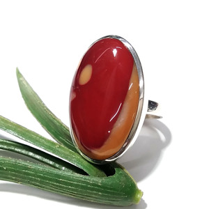 Natural Mookaite Jasper <b>Ring</b> Handmade Oval Cabochon Gemstone <b>Ring</b> Adjustable Silver Plated Statement <b>Ring</b> for Women - Product Image 2