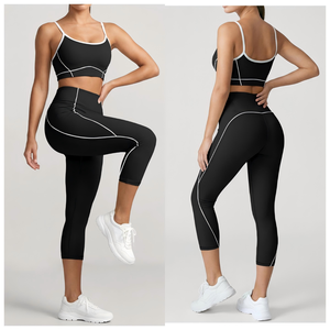 Ensemble de yoga solide Premium-Feel pour femme avec soutien-gorge rembourré intégré, débardeur professionnel pour Pilates, fitness, course à pied, vêtements de sport, exercice - Product Image 2