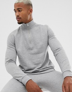 Men's Gray Half-Zip <b>Tracksuit</b> Full Sleeve Solid Color Casual Sweatshirt And Pants Set With Side Pockets Autumn Wear - Product Image 2