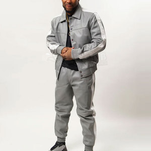 Ensemble de survêtement en cuir streetwear personnalisé pour hommes, veste et pantalon épais, tenues en cuir pour hommes - Product Image 4