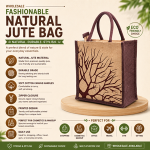 Sac cosmétique en toile de jute et coton naturel en gros |   Sac de maquillage imprimé avec fermeture éclair, durable, doux, pour usage quotidien, de qualité supérieure - Product Image 5
