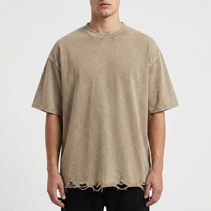Men's Oversized Heavyweight 230g Distress Washed Cotton Breathable Eco-Friendly Casual Boxy Streetwear Fashion Tee - Product Image 3