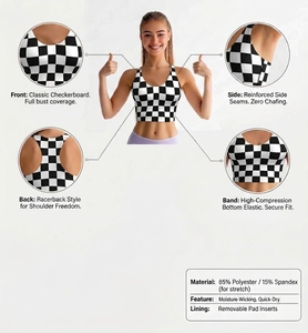 Brassières de sport pour femmes, légères, respirantes, extensibles dans quatre directions, à carreaux, sans coutures, avec soutien-gorge intégré, débardeurs longs sans armatures - Product Image 6