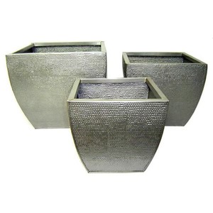 Modern <b>Square</b> Resin Planters Outdoor Garden Flower <b>Pots</b> Minimalist Design Gray Color Set of Three - Product Image 1