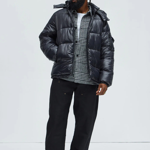 Chaqueta de Plumón de Diseñador para Hombre, con Capucha, Estilo Oversize, para Invierno, con Cierre Frontal, Negra, OEM, Ecológica - Product Image 3