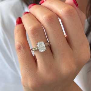 Bague de fiançailles vintage en or blanc avec diamant de laboratoire allongé de 2 carats, taille coussin, sertie de milgrains, certifiée IGI - Product Image 5