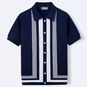 Camisa de punto a rayas de verano para hombre, manga corta, cuello vuelto, informal de negocios, de poliéster - Product Image 2
