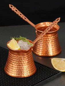 Copper Turkish Coffee Pot Cezve Ibrik With Spoon Traditional Design Hand Hammered Metal Coffee <b>Maker</b> - Product Image 2