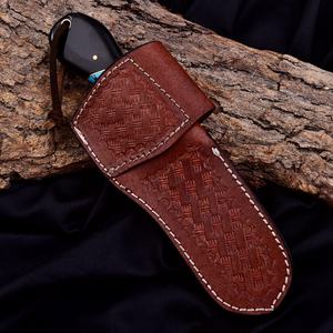 Cuchillo de Bolsillo de Acero de Damasco Hecho a Mano Personalizado, con Mango de Cuerno de Toro, para Caza, con Funda de Cuero, OEM, Envío Directo - Product Image 2