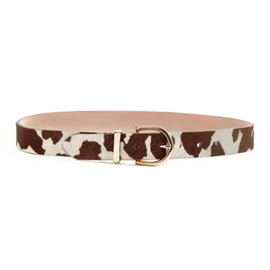 Ceinture en cuir de vachette à poils, imprimé animal, boucle ardillon décontractée, boucle rectangulaire en cuivre, pour hommes, femmes et enfants - Product Image 3