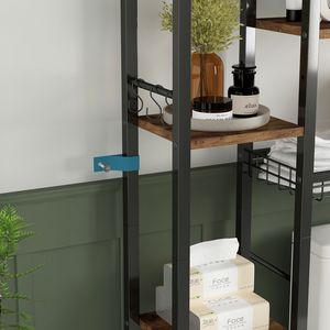 Mobiletto portaoggetti a 8 livelli da posizionare sopra il WC con cestello di scarico regolabile, scaffale angolare autoportante con ripiano laterale, unità portaoggetti per WC - Product Image 5