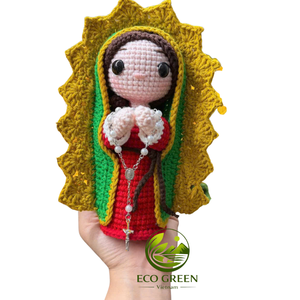 ตุ๊กตาถักโครเชต์พระแม่มารีทำมือ พร้อมมงกุฎลูกประคำ ของตกแต่งบ้านสำหรับชาวคาทอลิกและคริสเตียน ของขวัญสำหรับการสวดมนต์ - Product Image 1