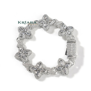 Bracelet manchette fleur en argent S925 et moissanite, plaqué rhodium, bijoux de luxe pour femme, idéal pour mariage - Product Image 3