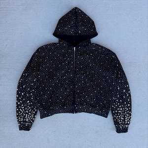 Sweat à capuche zippé pour homme 100 % coton avec strass, personnalisable, haute qualité, streetwear d'hiver, prix de gros - Product Image 5
