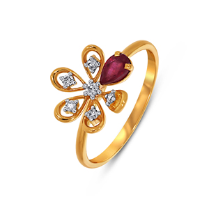 Premium Gold Ruby & Diamond Studded Floral Design <b>Ring</b> for Women Pear Cut <b>Fine</b> Jewelry Wholesale Supplier - Product Image 1