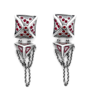 Boucles d'oreilles pendantes géométriques pyramidales Silver Mountain SKU7553 en perles d'eau douce et argent sterling 925 – Cadeau de mariage et de fête - Product Image 1