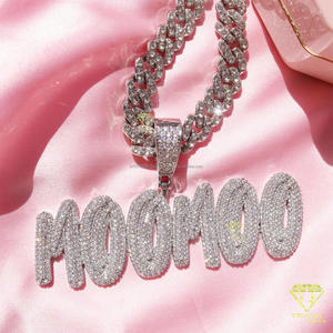 Hip Hop " MOMOO " Pendant Necklace <b>Iced</b> <b>Out</b> Baguette Moissanite Diamond Bling <b>Chain</b> Luxury Jewelry - Product Image 5