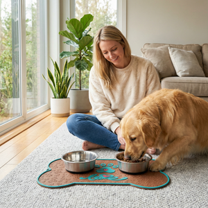 Productos para el cuidado de mascotas: Tapete de alimentación para mascotas de látex con forma de hueso, impermeable, con borde elevado, tapete para perros, venta al por mayor - Product Image 2