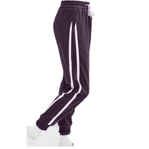 Pantalon de jogging noir pour femme avec rayures blanches, taille élastique, matière polaire, longueur intégrale, poches extensibles, style toutes saisons - Product Image 2
